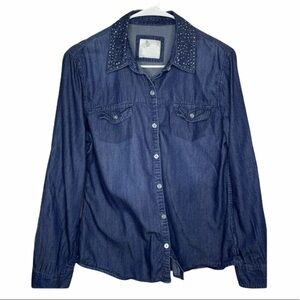 Justice Girls Denim Shirt Size 20 Chambray Bling